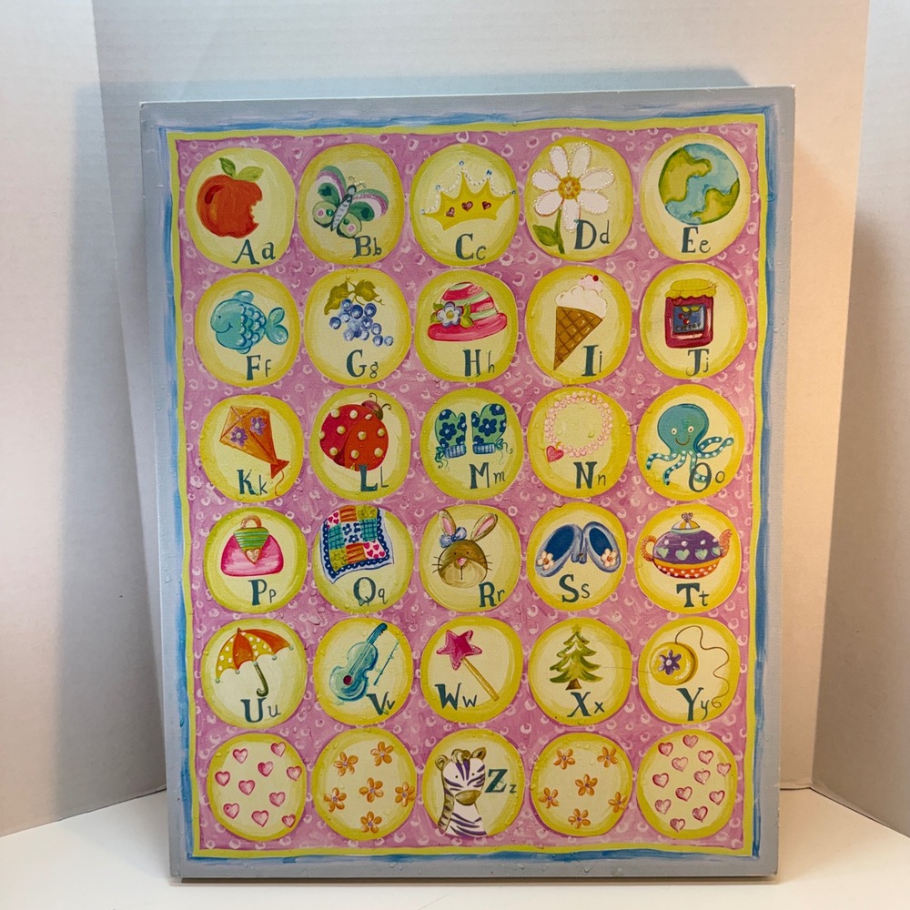 Alphabet Canvas Wall Art Kids 16x20 Pink ABC Nursery Decor READ